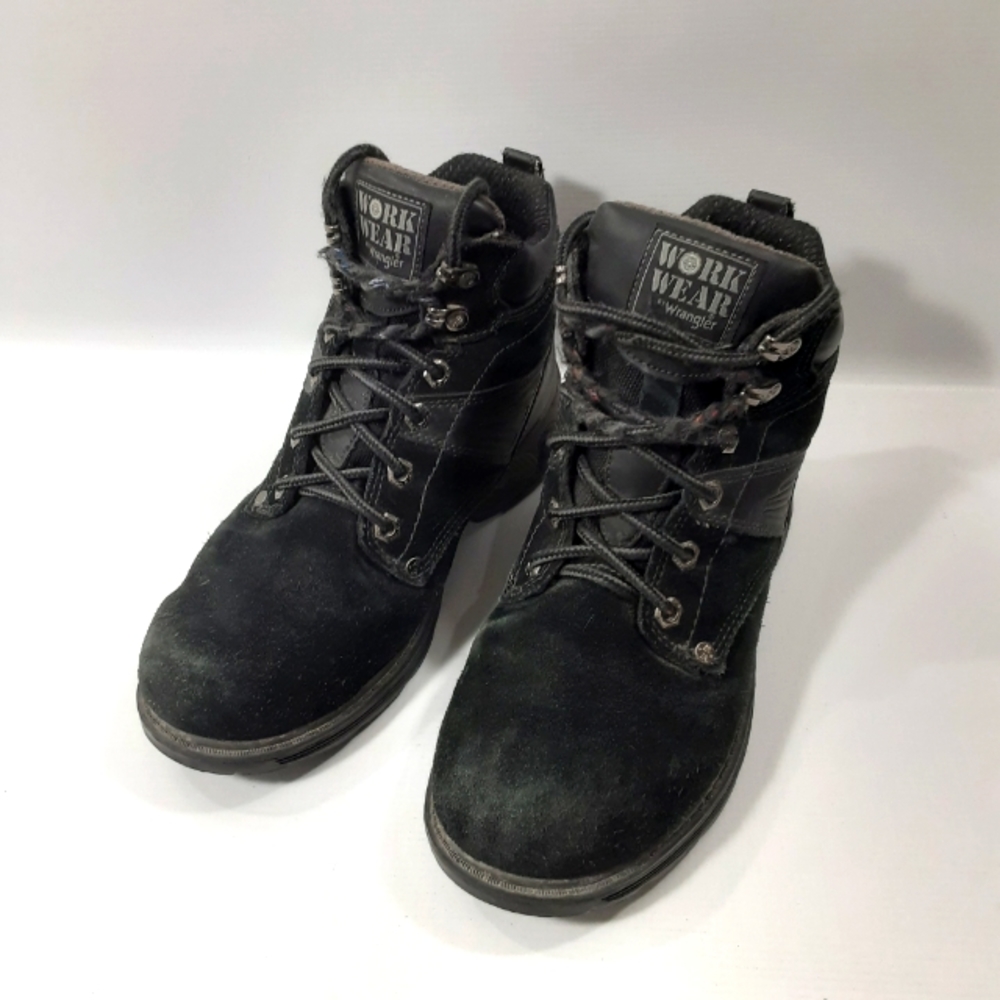 Wrangler Work Wear Size 6.5W Black Leather Lace Up Combat Work Ankle Boots